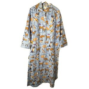 PAJAMAGRAM Dog Tired Nightgown Women's S Blue Flannel Pajama Long Sleeve NWT